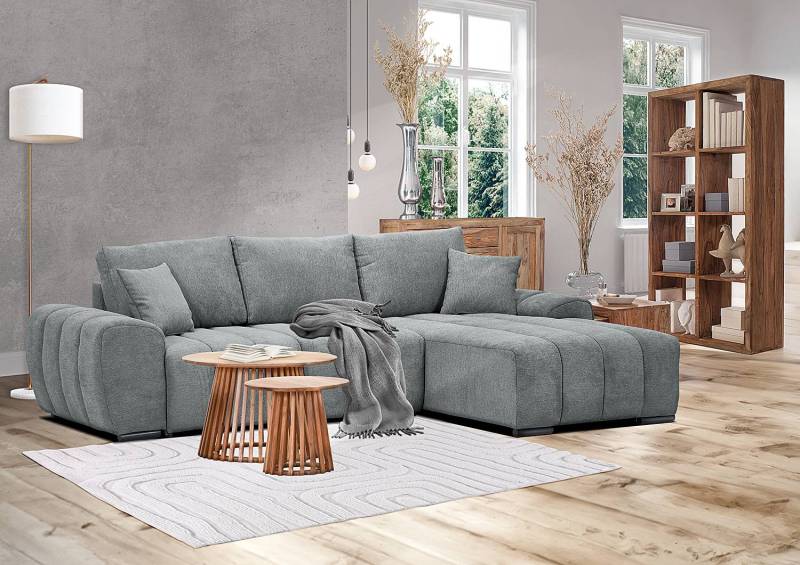 home24 Ecksofa Samanliq Grau Microfaser Reana 275 x 67 x 180cm Longchair beidseitig montierbar von home24