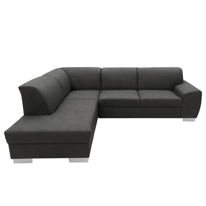home24 Ecksofa Schwarz Kunstleder Jami 260 x 81 x 195cm Ottomane davorstehend links mit Schlaffunktion Modern von home24