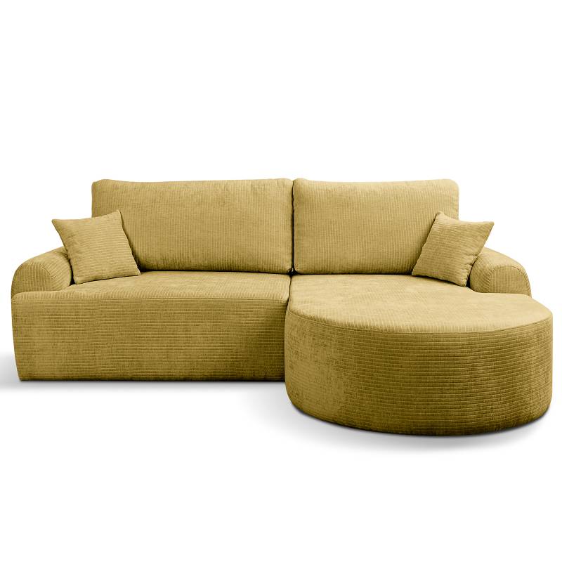 home24 Ecksofa THOONA mit Schlaffunktion Braun Chenille Pelda 258 x 90 x 169cm Longchair davorstehend rechts Modern von home24