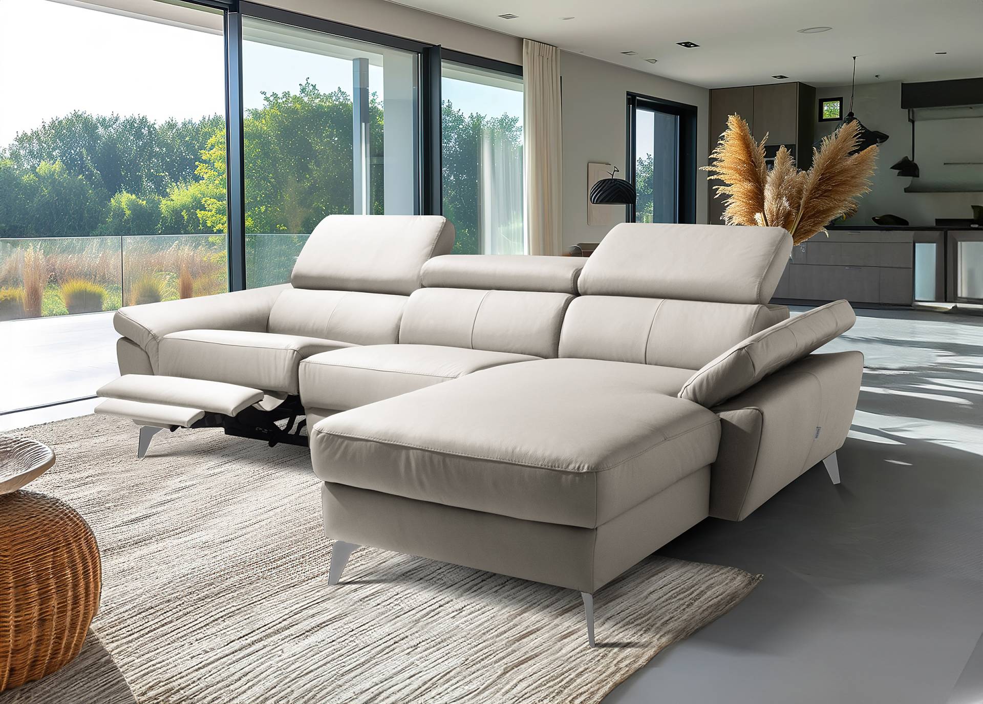 home24 Ecksofa Talarik mit Longchair Grau Echtleder Mabel / Kunstleder Manda 252 x 73 x 179cm Longchair davorstehend rechts ohne Schlaffunktion home24 Ecksofa Talarik mit Longchair Grau Echtleder Mabel / Kunstleder Manda 252 x 73 x 179cm Longchair davorstehend rechts ohne Schlaffunktion von home24