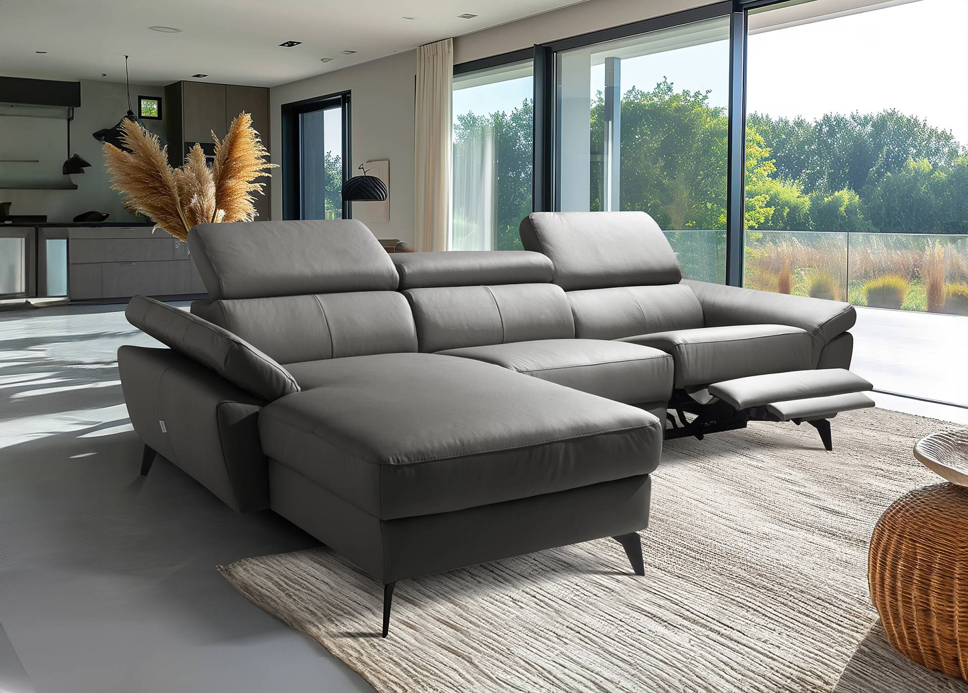 home24 Ecksofa Talarik mit Longchair Grau Echtleder Mabel / Kunstleder Manda 252 x 73 x 179cm Longchair davorstehend links ohne Schlaffunktion home24 Ecksofa Talarik mit Longchair Grau Echtleder Mabel / Kunstleder Manda 252 x 73 x 179cm Longchair davorstehend links ohne Schlaffunktion von home24