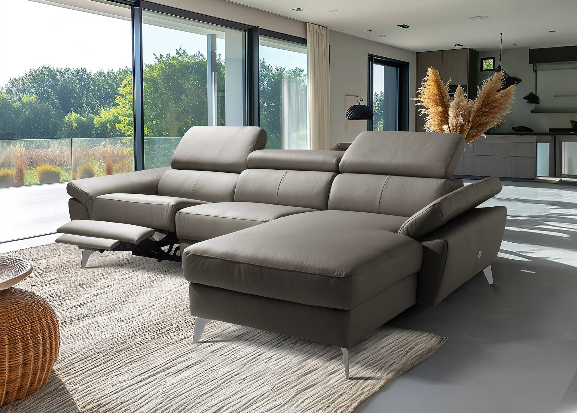 home24 Ecksofa Talarik mit Longchair Grau Echtleder Mabel / Kunstleder Manda 252 x 73 x 179cm Longchair davorstehend rechts ohne Schlaffunktion home24 Ecksofa Talarik mit Longchair Grau Echtleder Mabel / Kunstleder Manda 252 x 73 x 179cm Longchair davorstehend rechts ohne Schlaffunktion von home24
