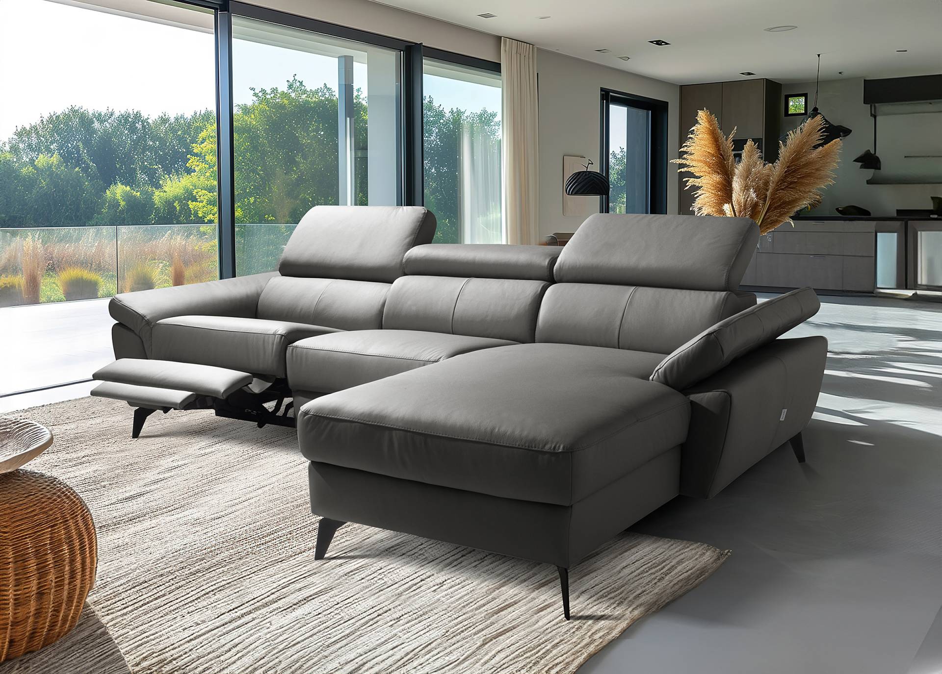 home24 Ecksofa Talarik mit Longchair Grau Echtleder Mabel / Kunstleder Manda 252 x 73 x 179cm Longchair davorstehend rechts ohne Schlaffunktion home24 Ecksofa Talarik mit Longchair Grau Echtleder Mabel / Kunstleder Manda 252 x 73 x 179cm Longchair davorstehend rechts ohne Schlaffunktion von home24