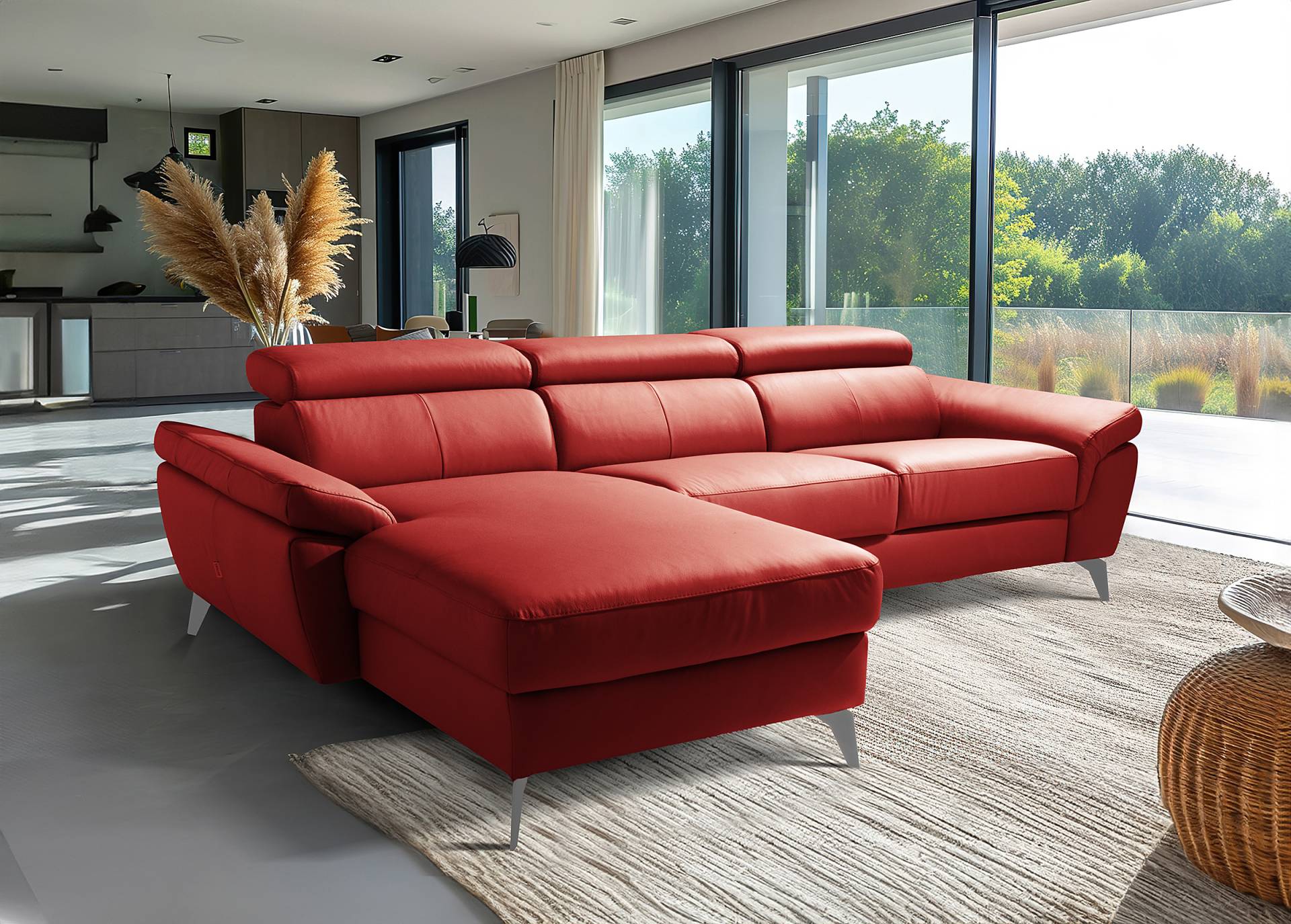 home24 Ecksofa Talarik mit Longchair Rot Echtleder Mabel / Kunstleder Manda 252 x 73 x 179cm Longchair davorstehend links mit Schlaffunktion home24 Ecksofa Talarik mit Longchair Rot Echtleder Mabel / Kunstleder Manda 252 x 73 x 179cm Longchair davorstehend links mit Schlaffunktion von home24
