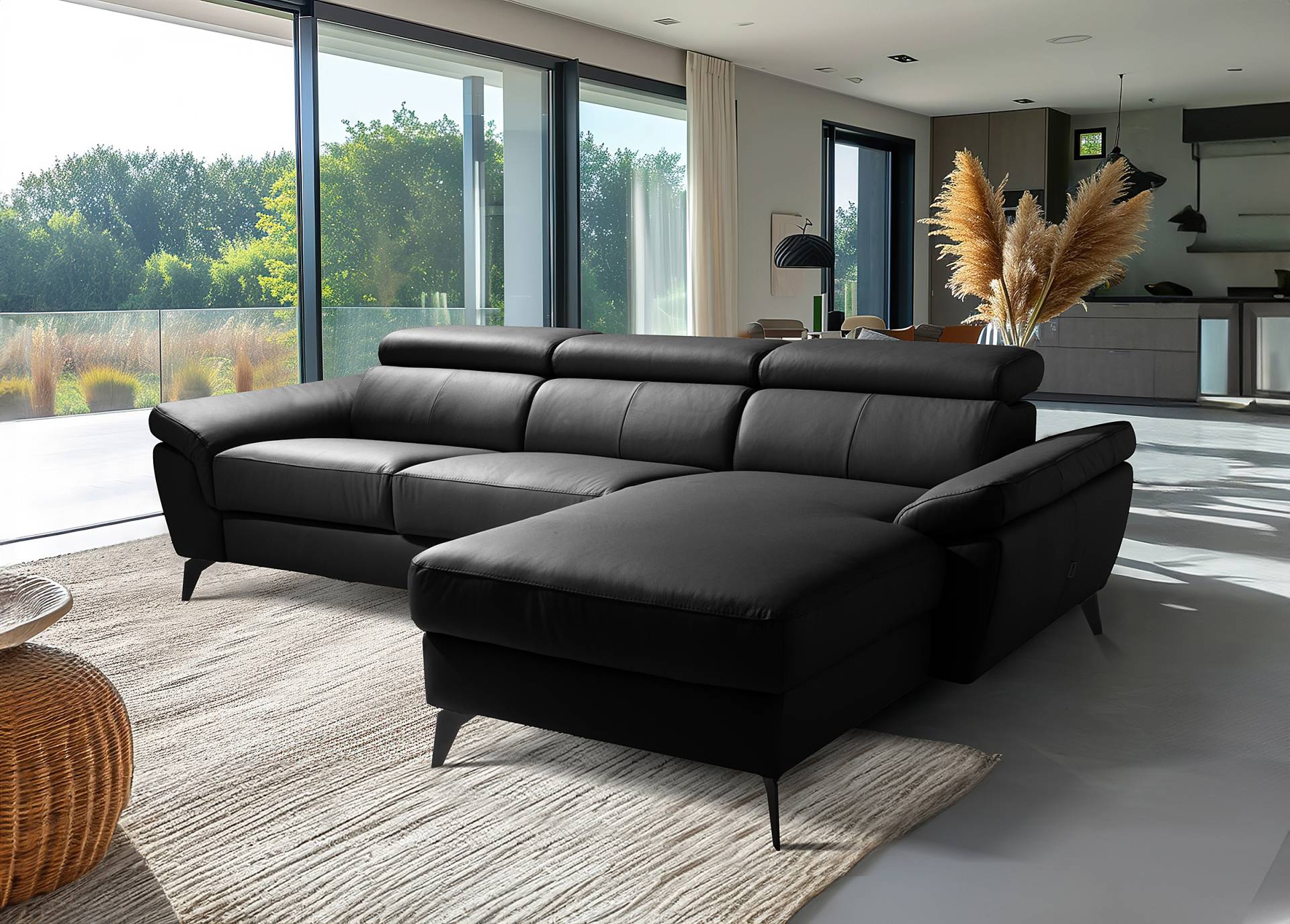 home24 Ecksofa Talarik mit Longchair Schwarz Echtleder Mabel / Kunstleder Manda 252 x 73 x 179cm Longchair davorstehend rechts mit Schlaffunktion home24 Ecksofa Talarik mit Longchair Schwarz Echtleder Mabel / Kunstleder Manda 252 x 73 x 179cm Longchair davorstehend rechts mit Schlaffunktion von home24