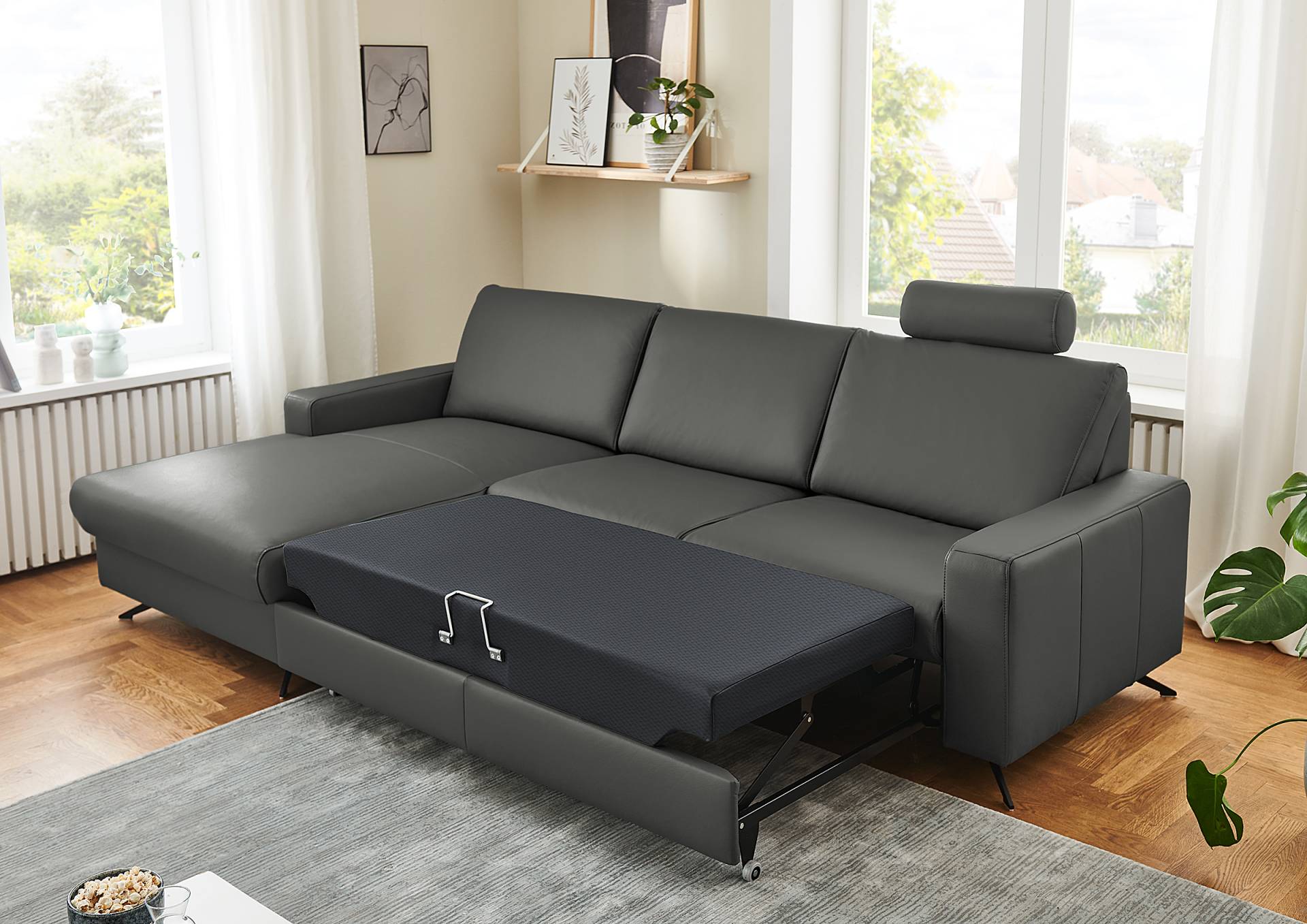 home24 Ecksofa Wondina mit Ottomane Grau Echtleder Tomma 267 x 86 x 165cm Ottomane davorstehend links mit Schlaffunktion Kopfstütze home24 Ecksofa Wondina mit Ottomane Grau Echtleder Tomma 267 x 86 x 165cm Ottomane davorstehend links mit Schlaffunktion Kopfstütze von home24