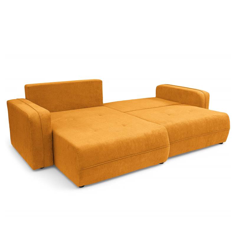 home24 Ecksofa mit Longchair 244 cm Gold Microfaser Enza 244 x 82 x 145cm Longchair beidseitig montierbar Modern von home24