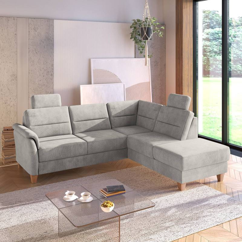 home24 Ecksofa mit Ottomane Grau Webstoff Palila 236 x 89 x 212cm Ottomane davorstehend rechts ohne Schlaffunktion Modern von home24