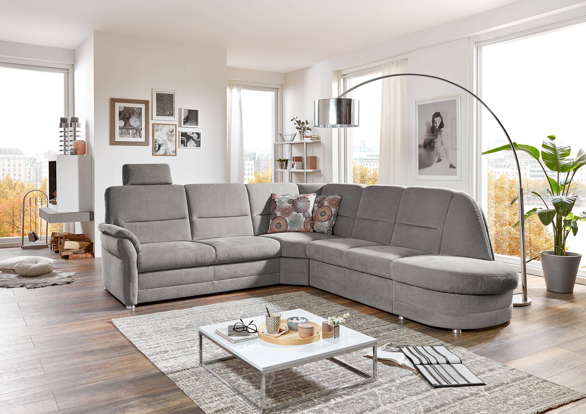 home24 Ecksofa mit Ottomane Grau Webstoff Porcia 254 x 96 x 274cm Armlehne davorstehend links mit Schlaffunktion mit Kopfstütze Modern home24 Ecksofa mit Ottomane Grau Webstoff Porcia 254 x 96 x 274cm Armlehne davorstehend links mit Schlaffunktion mit Kopfstütze Modern von home24