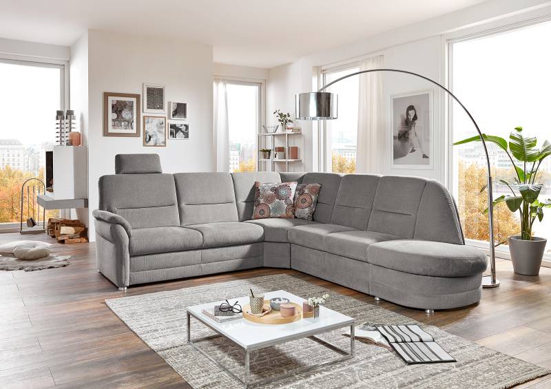 home24 Ecksofa mit Ottomane Grau Webstoff Porcia 254 x 96 x 274cm Armlehne davorstehend links mit Schlaffunktion mit Kopfstütze Modern home24 Ecksofa mit Ottomane Grau Webstoff Porcia 254 x 96 x 274cm Armlehne davorstehend links mit Schlaffunktion mit Kopfstütze Modern von home24