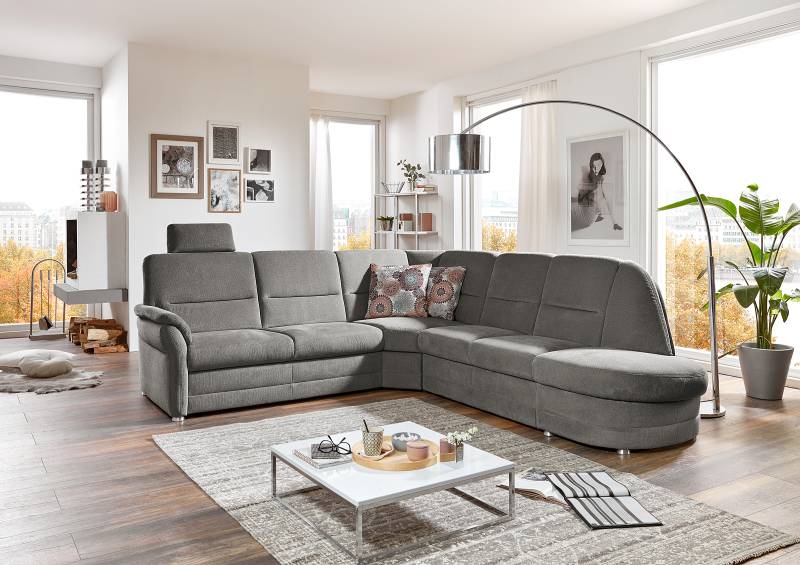 home24 Ecksofa mit Ottomane Grau Webstoff Porcia 254 x 96 x 274cm Armlehne davorstehend links mit Schlaffunktion mit Kopfstütze Modern home24 Ecksofa mit Ottomane Grau Webstoff Porcia 254 x 96 x 274cm Armlehne davorstehend links mit Schlaffunktion mit Kopfstütze Modern von home24