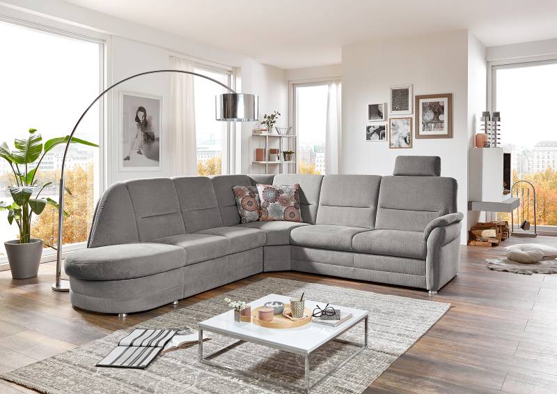 home24 Ecksofa mit Ottomane Grau Webstoff Porcia 254 x 96 x 274cm Armlehne davorstehend rechts mit Schlaffunktion mit Kopfstütze Modern home24 Ecksofa mit Ottomane Grau Webstoff Porcia 254 x 96 x 274cm Armlehne davorstehend rechts mit Schlaffunktion mit Kopfstütze Modern von home24