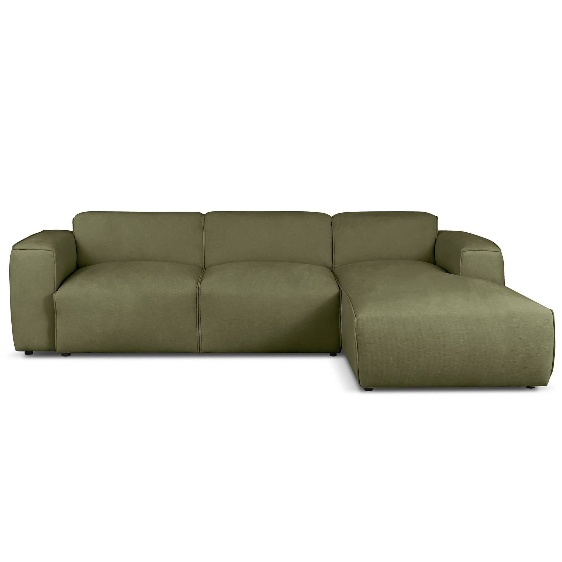 home24 Ecksofa mit Schlaffunktion Grün Chenille Holda 285 x 78 x 182cm Longchair davorstehend rechts Modern von home24