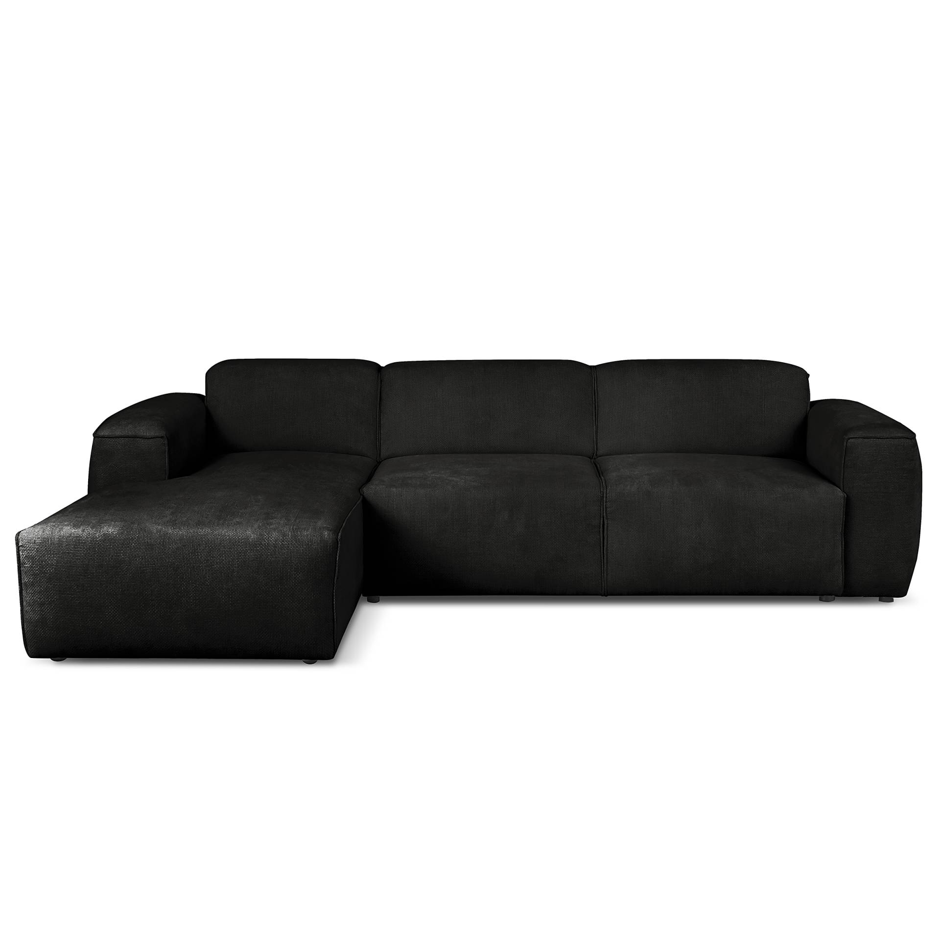 home24 Ecksofa mit Schlaffunktion Schwarz Chenille Haita 285 x 78 x 182cm Longchair davorstehend links Modern von home24