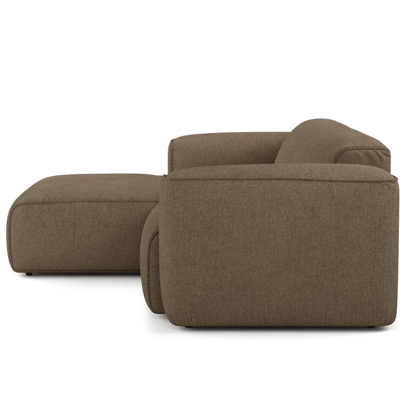 home24 Ecksofa mit XL-Longchair Braun/Grün Bouclé Stoff Helay 260 x 71 x 171cm Longchair davorstehend links Modern von home24