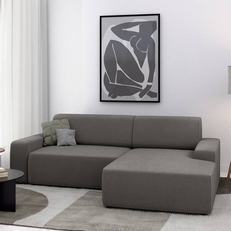 home24 Ecksofa mit opt. Schlaffunktion Grau Webstoff Linna 246 x 73 x 162cm Longchair davorstehend rechts mit Schlaffunktion Modern von home24