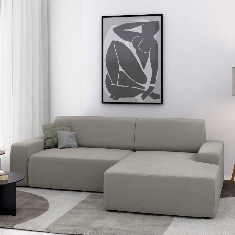 home24 Ecksofa mit opt. Schlaffunktion Grau Webstoff Linna 246 x 73 x 162cm Longchair davorstehend rechts mit Schlaffunktion Modern von home24