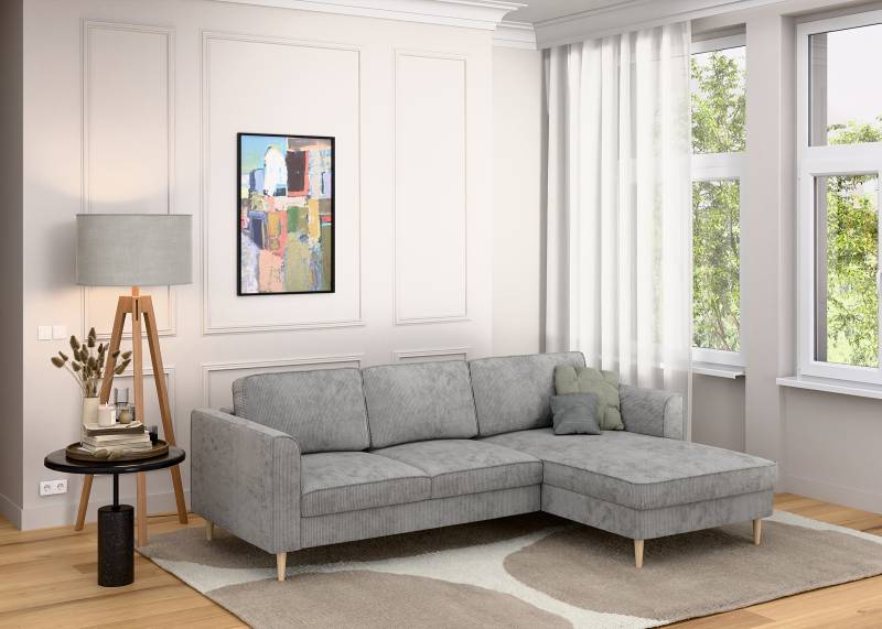 home24 Ecksofa optionale Schlaffunktion Grau Cordstoff Hilja 232 x 83 x 161cm Longchair beidseitig montierbar mit Schlaffunktion Modern Buche home24 Ecksofa optionale Schlaffunktion Grau Cordstoff Hilja 232 x 83 x 161cm Longchair beidseitig montierbar mit Schlaffunktion Modern Buche von home24
