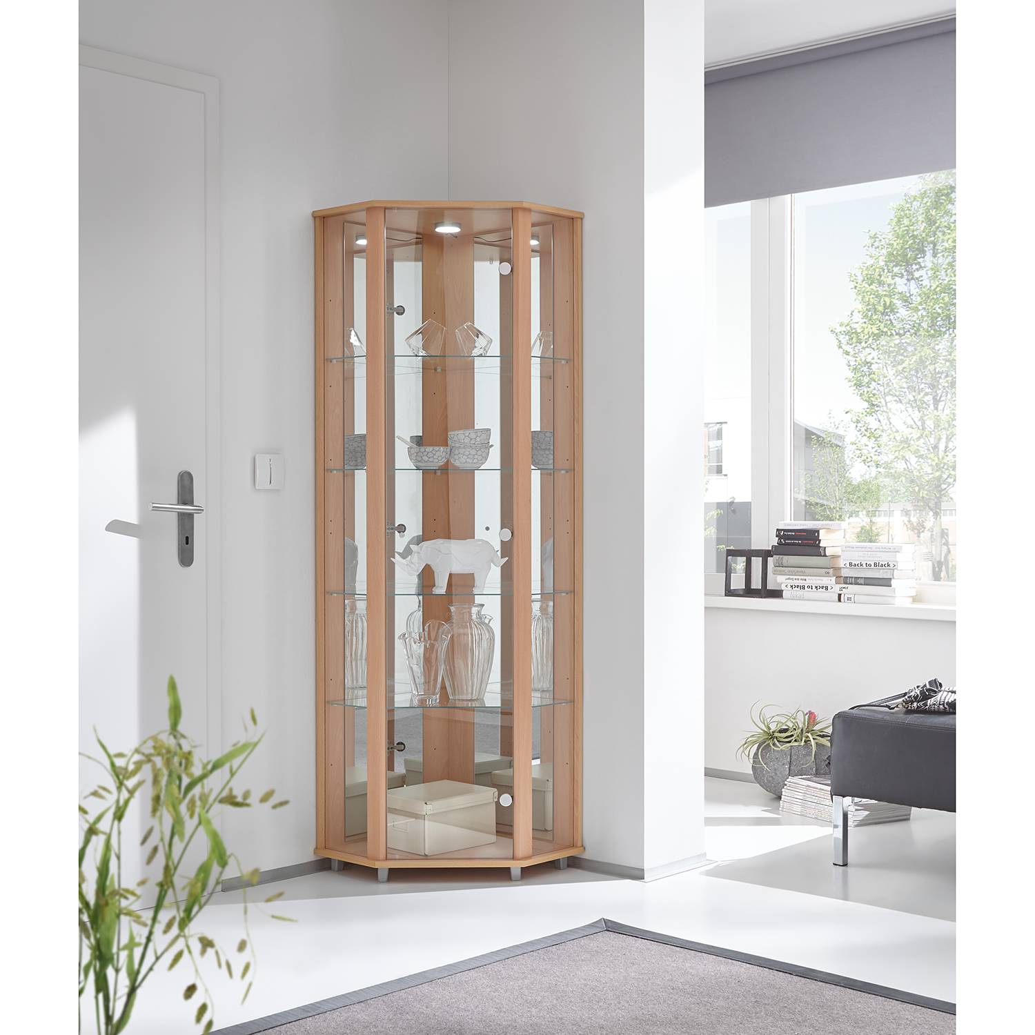 home24 Eckvitrine I 71 x 172 x 52cm Braun/Buche Dekor von home24
