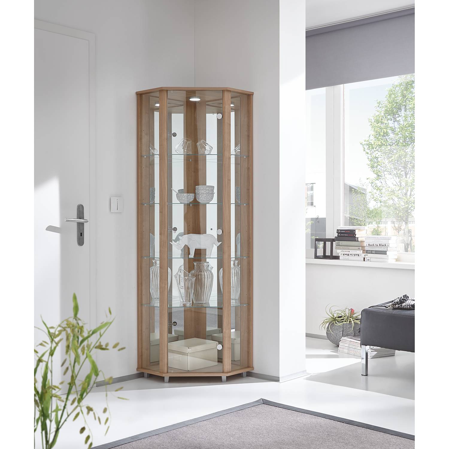 home24 Eckvitrine I 71 x 172 x 52cm Braun/Eiche Dekor von home24