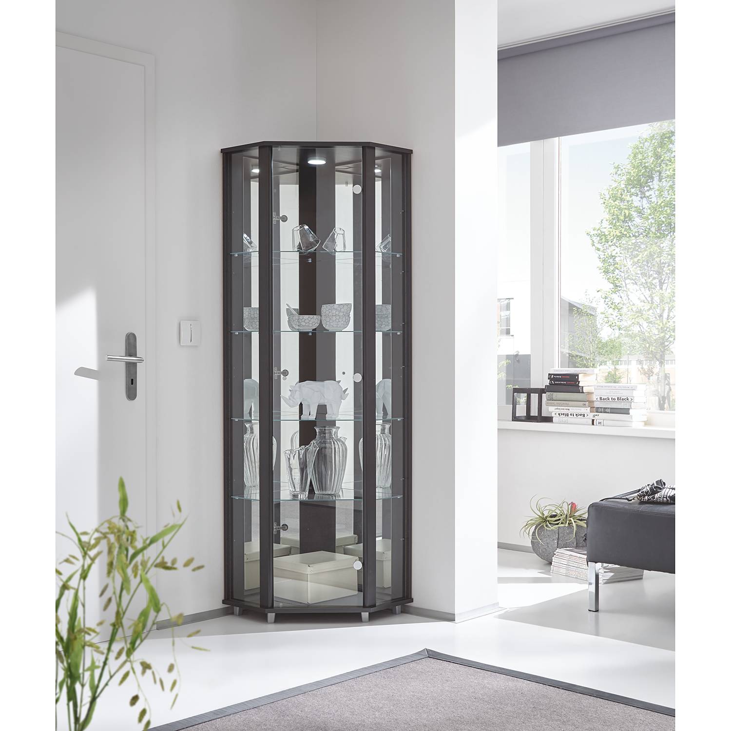 home24 Eckvitrine I 71 x 172 x 52cm Schwarz/Schwarz von home24