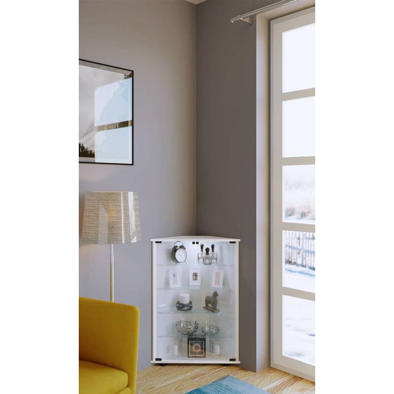 home24 Eckvitrine Jecka 68 x 88 x 23cm Weiß/Weiß von home24