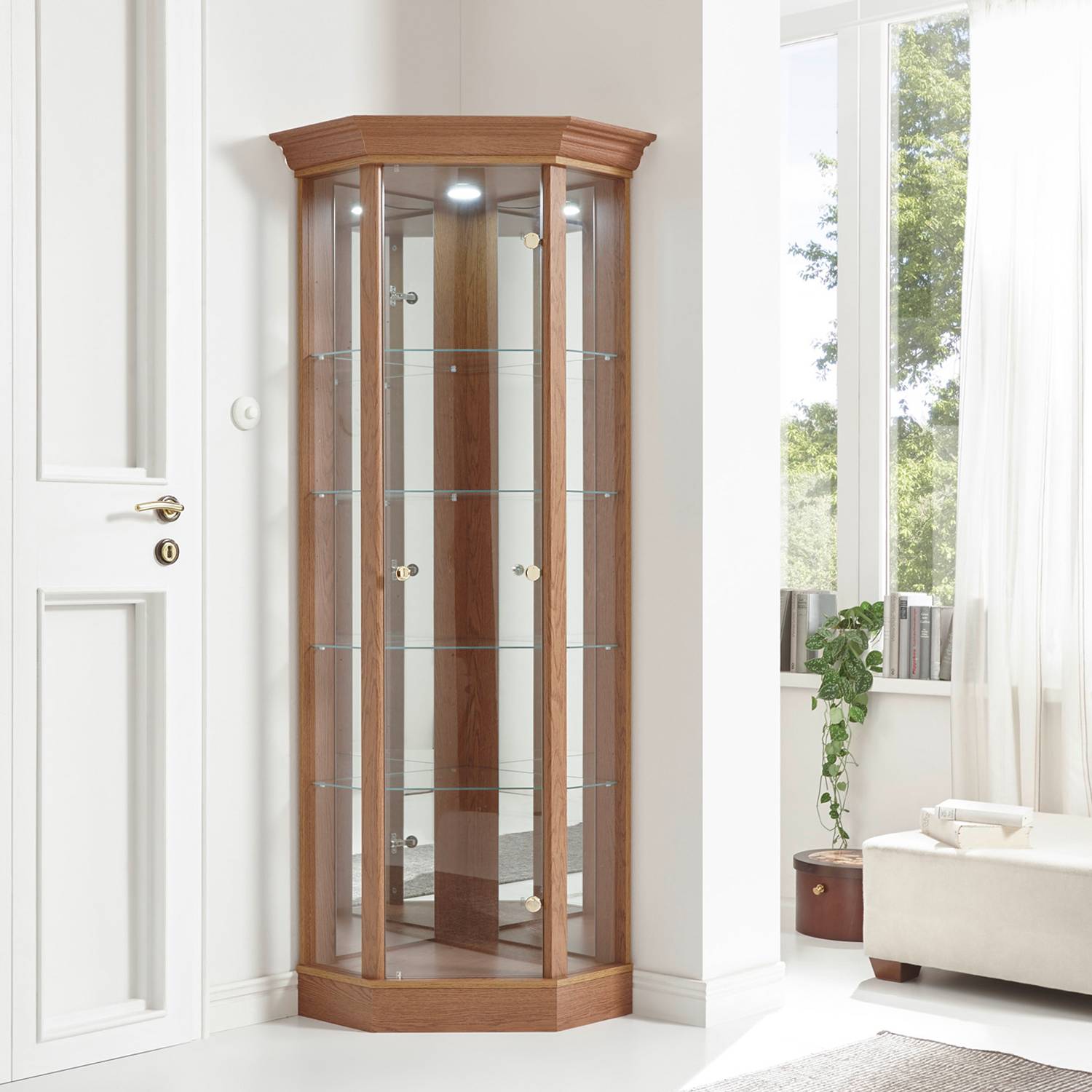 home24 Eckvitrine Loroux 71 x 178 x 57cm Braun/Eiche Dunkel Dekor von home24