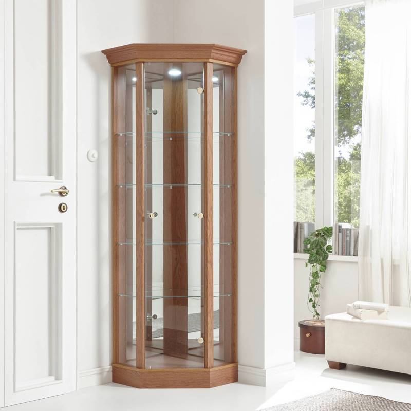 home24 Eckvitrine Loroux 71 x 178 x 57cm Braun/Eiche Dunkel Dekor von home24
