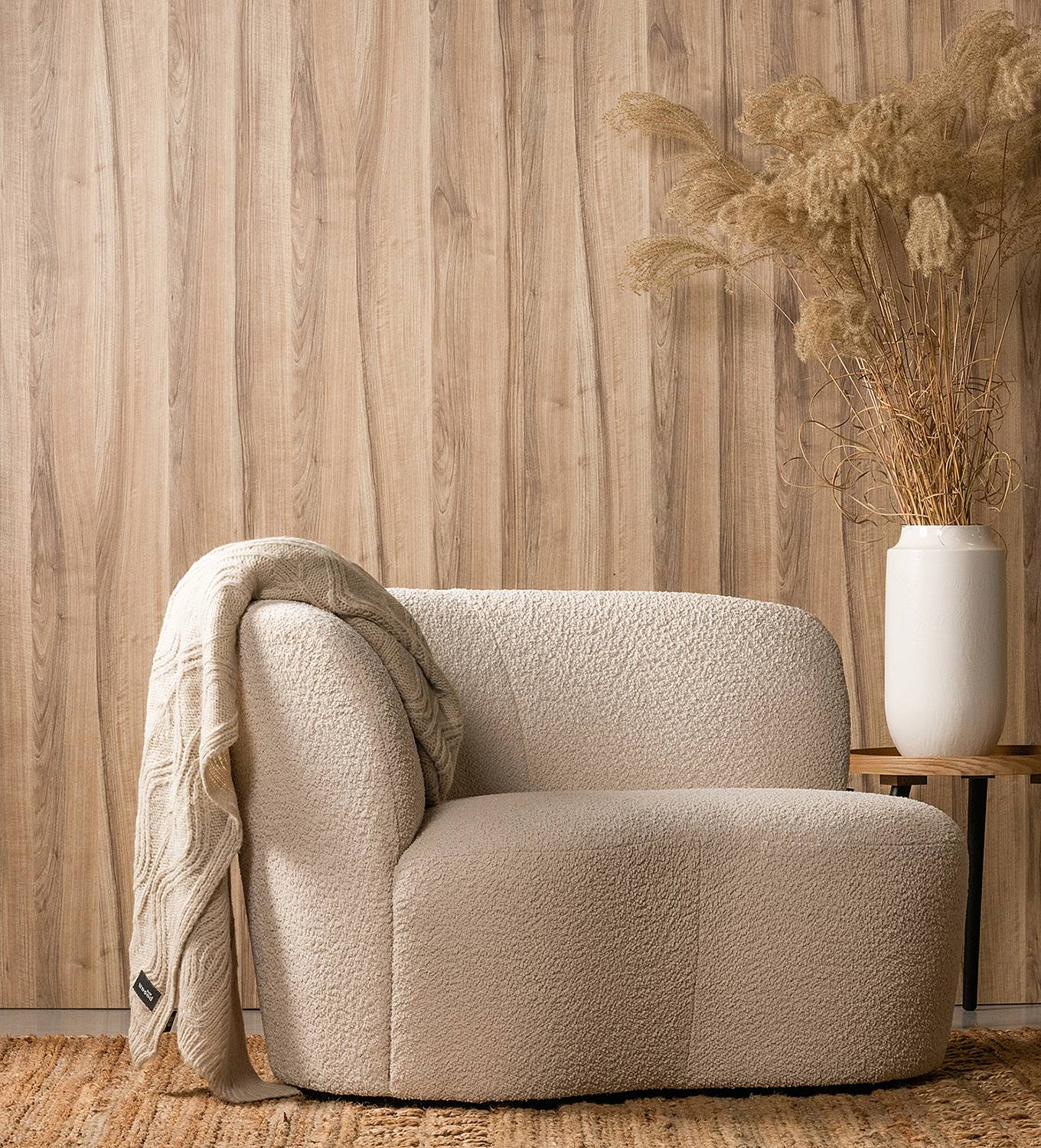 home24 Einzelsofa Stone Weiß/Creme Bouclé 112 x 73 x 80cm Armlehne davorstehend links home24 Einzelsofa Stone Weiß/Creme Bouclé 112 x 73 x 80cm Armlehne davorstehend links von home24