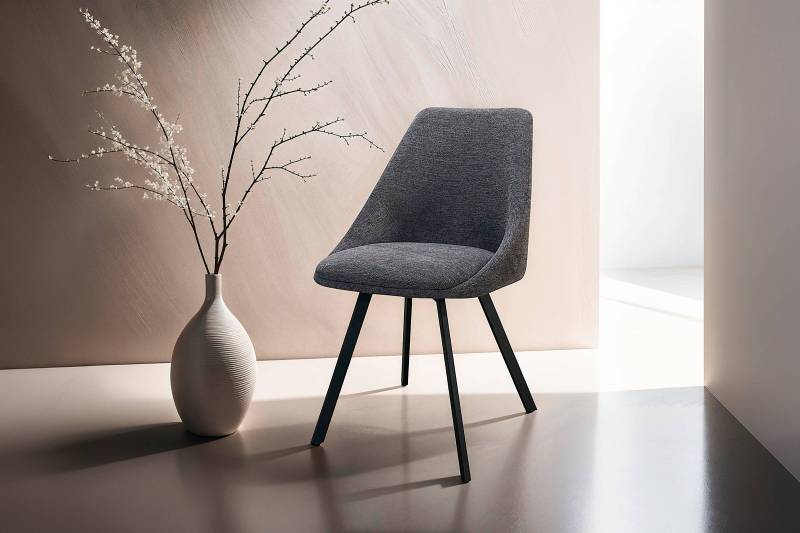 home24 Esszimmerstuhl Duzzak 2er-Set 55 x 83 x 59cm Schwarz/Grau/Grau von home24