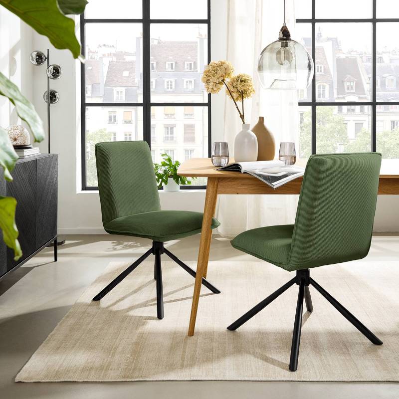 home24 Esszimmerstuhl Twatasha 2er- Set 50 x 88 x 62cm Grün/Olivgrün von home24