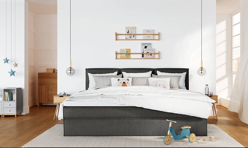 home24 Familienbett Boxspringbett 270 x 200cm Flachgewebe Grau H3 von home24