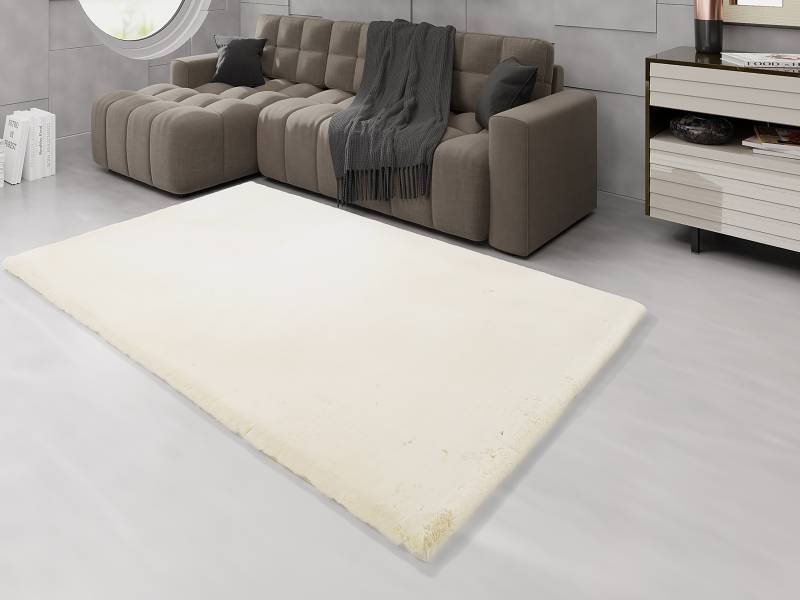 home24 Fellteppich Lavabile Extra Beige/Creme 80 x 150cm Kunstfell von home24