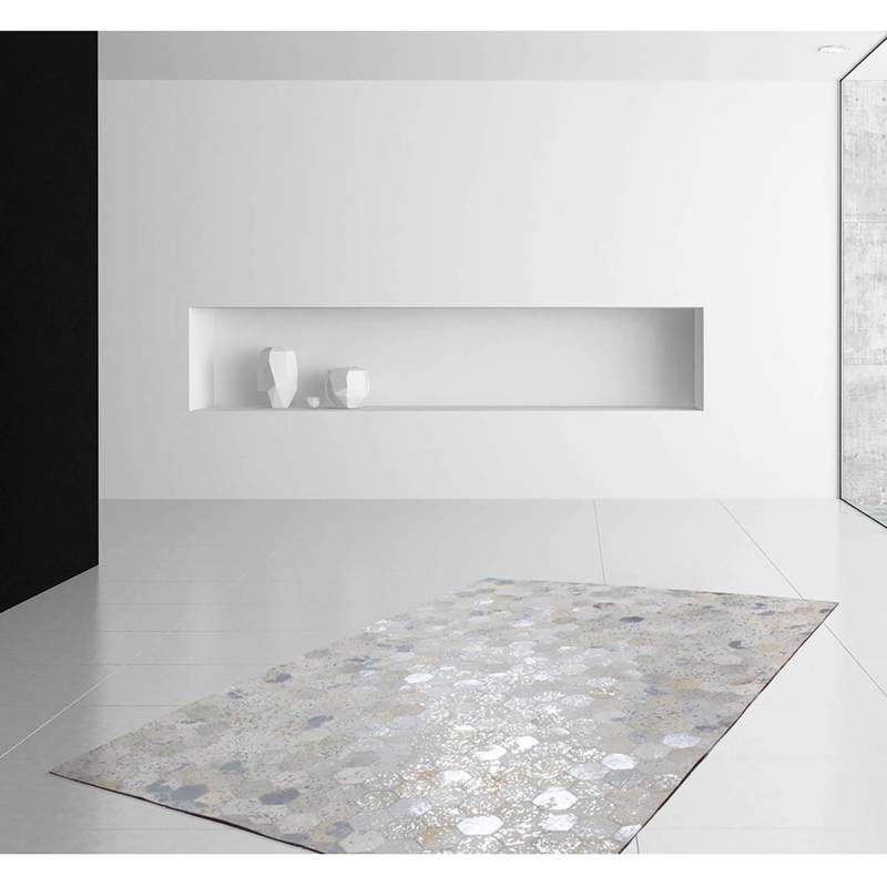 home24 Fellteppich Spark 210 Grau/Silber/Silber 150 x 80cm Echtleder von home24