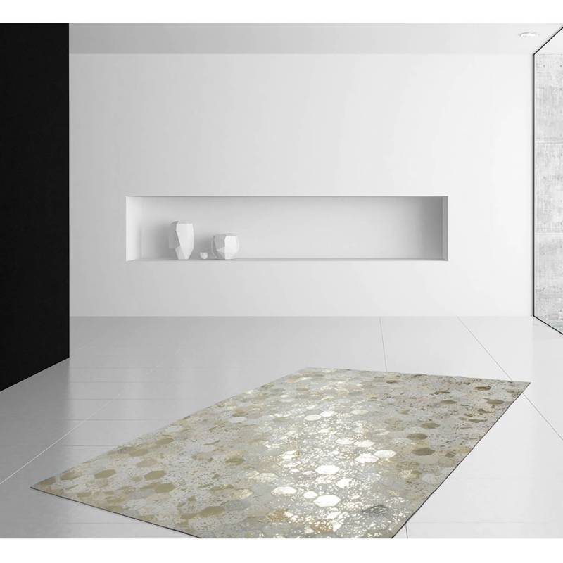 home24 Fellteppich Spark 210 Multicolor/Gold 150 x 80cm Echtleder von home24