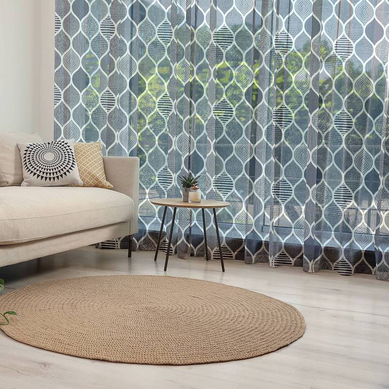 home24 Fertiggardine Abstrakt Typ C 2er-Set 220cm Violett/Creme/Marineblau von home24