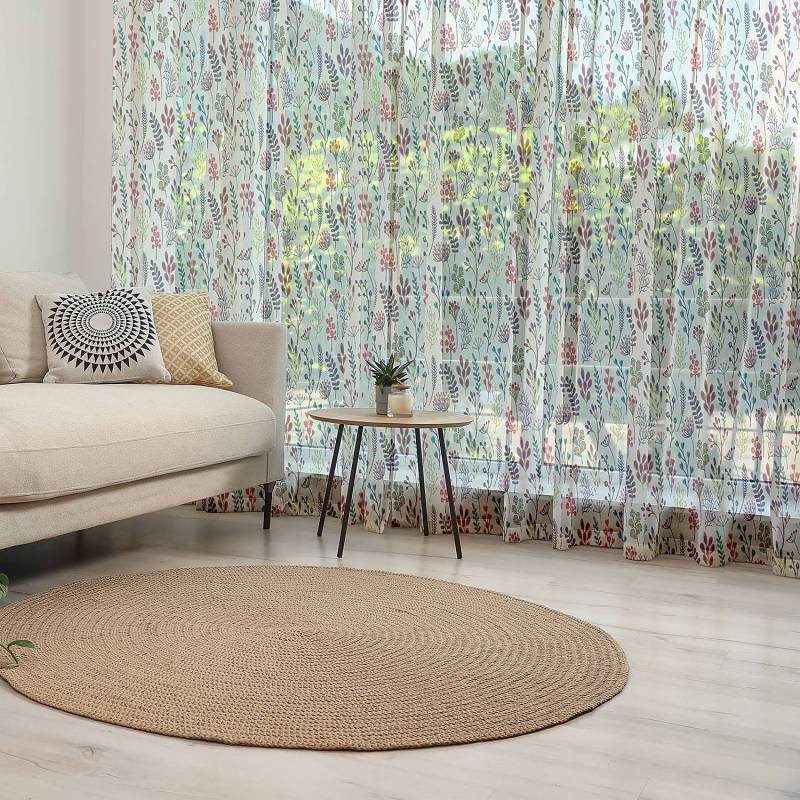 home24 Fertiggardine Botanisch 2er-Set 274cm Beige/Rot/Grün/Gelb von home24
