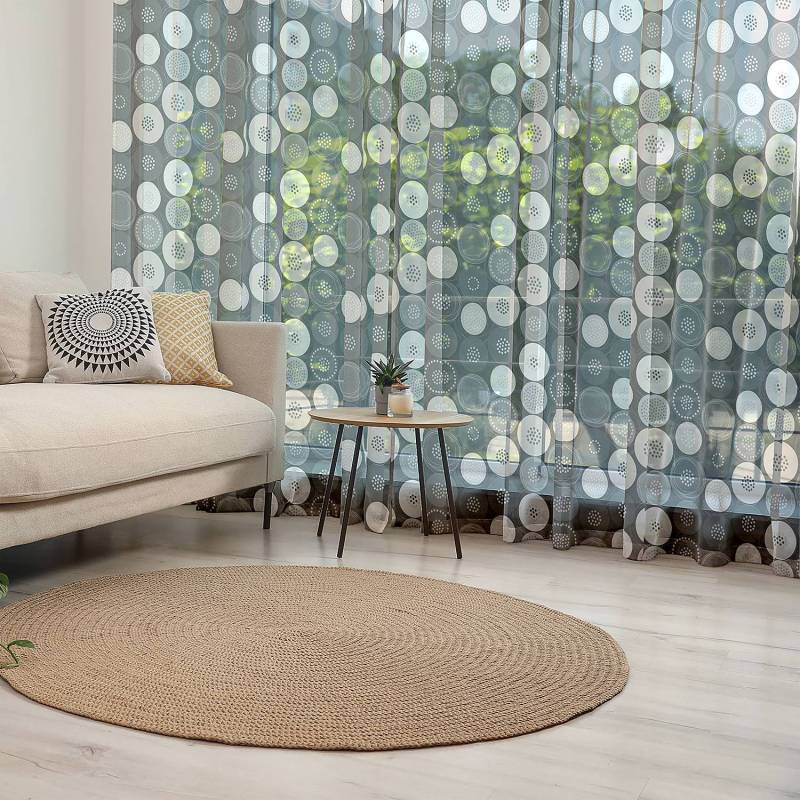home24 Fertiggardine Kreise 2er-Set 135cm Grau/Beige/Grau von home24