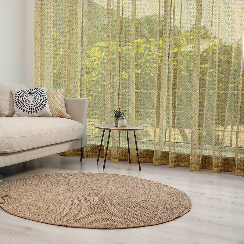 home24 Fertiggardine Orientalisch Typ B 2er-Set 240cm Gelb/Gelb/Pink von home24