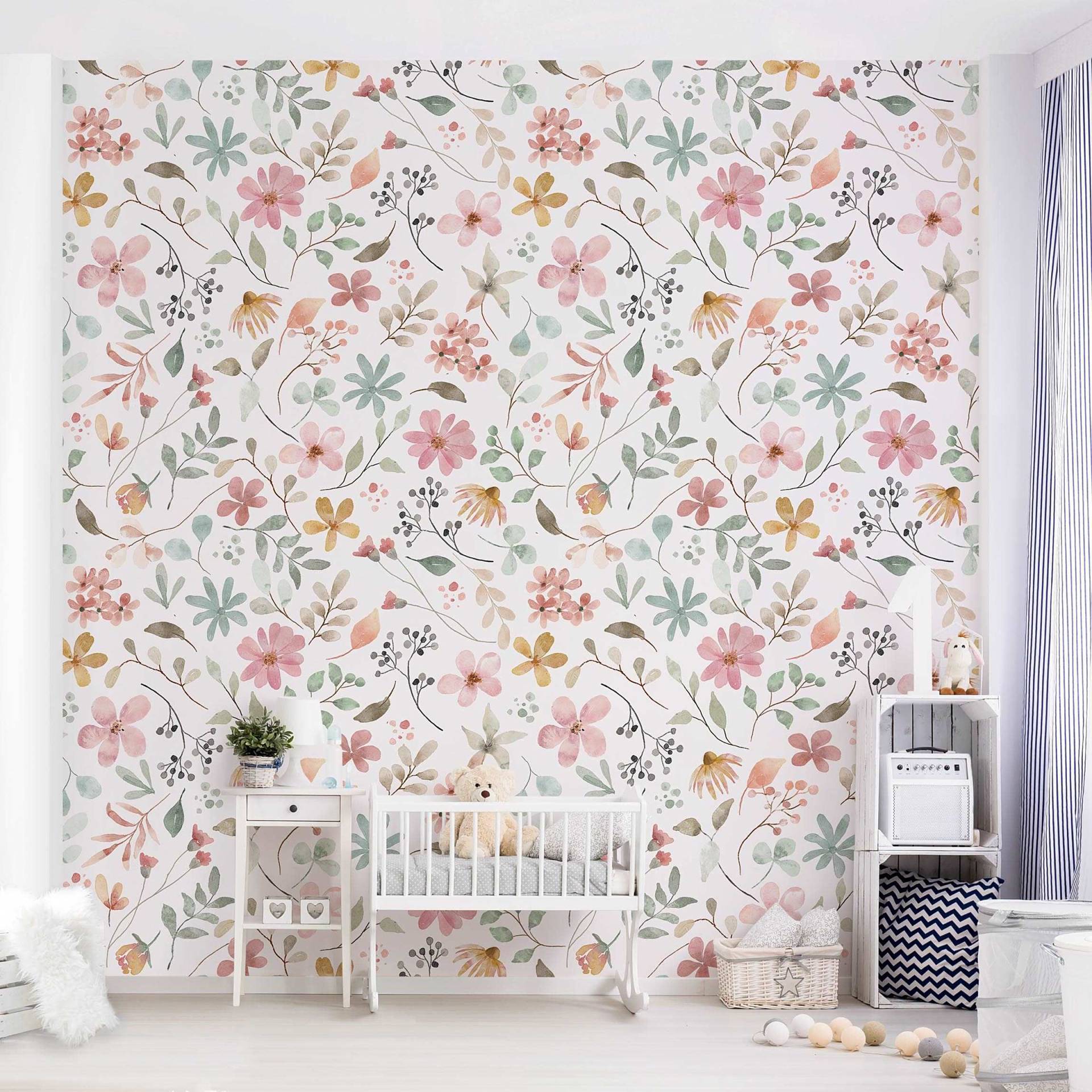 home24 Fototapete Blumen Muster Aquarell 336 x 336cm 336 x 336 cm home24 Fototapete Blumen Muster Aquarell 336 x 336cm 336 x 336 cm von home24