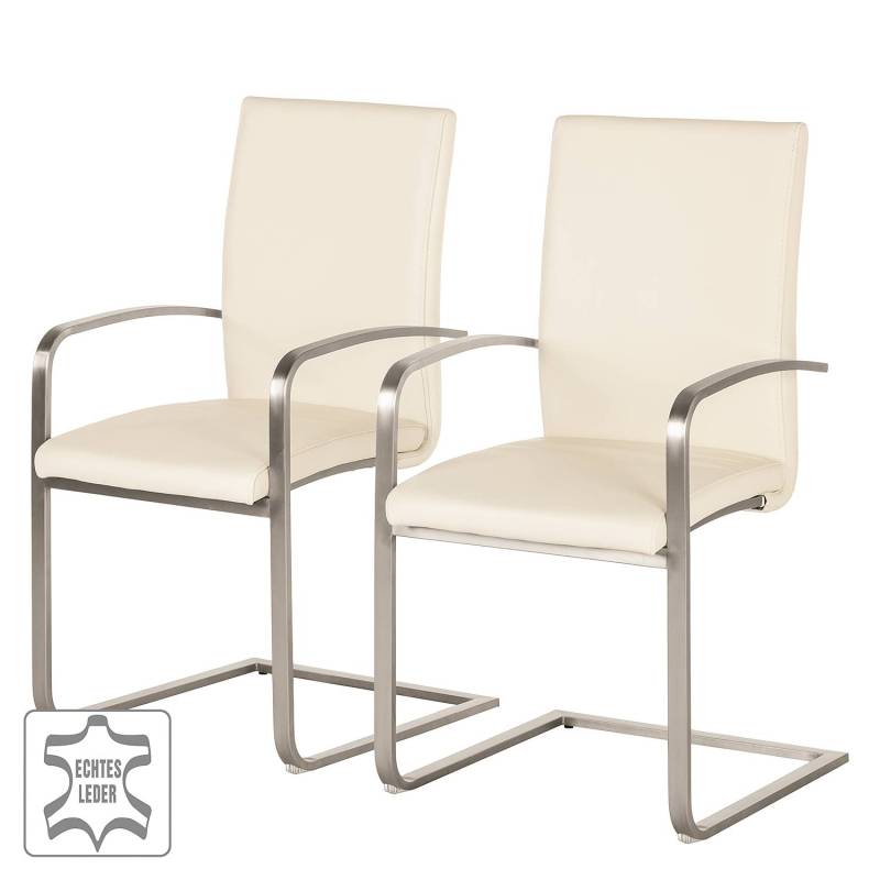 home24 Freischwinger Augusta I 2er-Set 52 x 96 x 56cm mit Armlehnen Echtleder Aude: Cremeweiß Weiß home24 Freischwinger Augusta I 2er-Set 52 x 96 x 56cm mit Armlehnen Echtleder Aude: Cremeweiß Weiß von home24