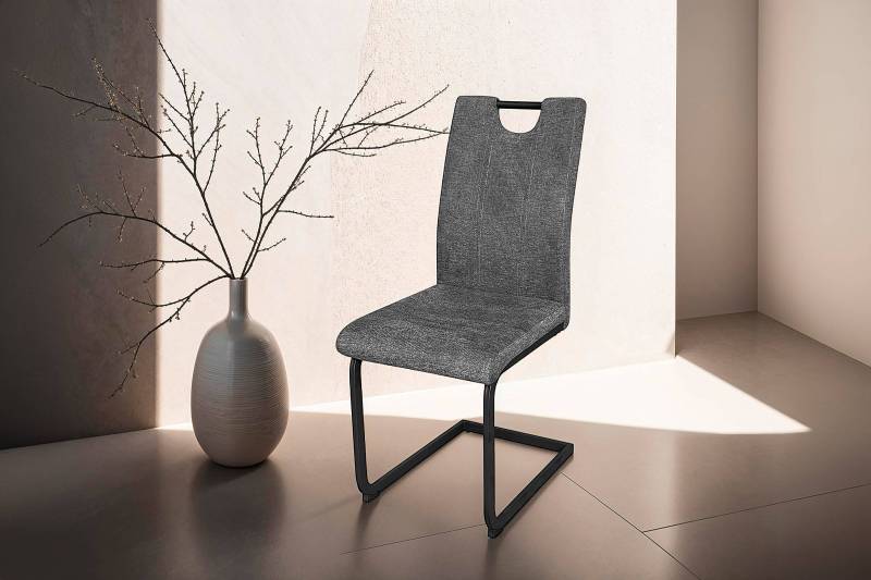 home24 Freischwinger Fonaia 2er-Set 42 x 97 x 58cm Webstoff Schwarz/Grau von home24