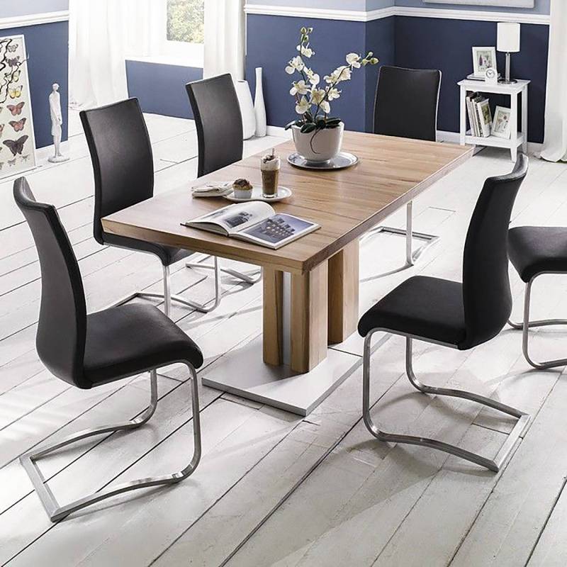 home24 Freischwinger Marco 43 x 103 x 52cm 4er Set Echtleder Gyda: Schwarz Schwarz von home24