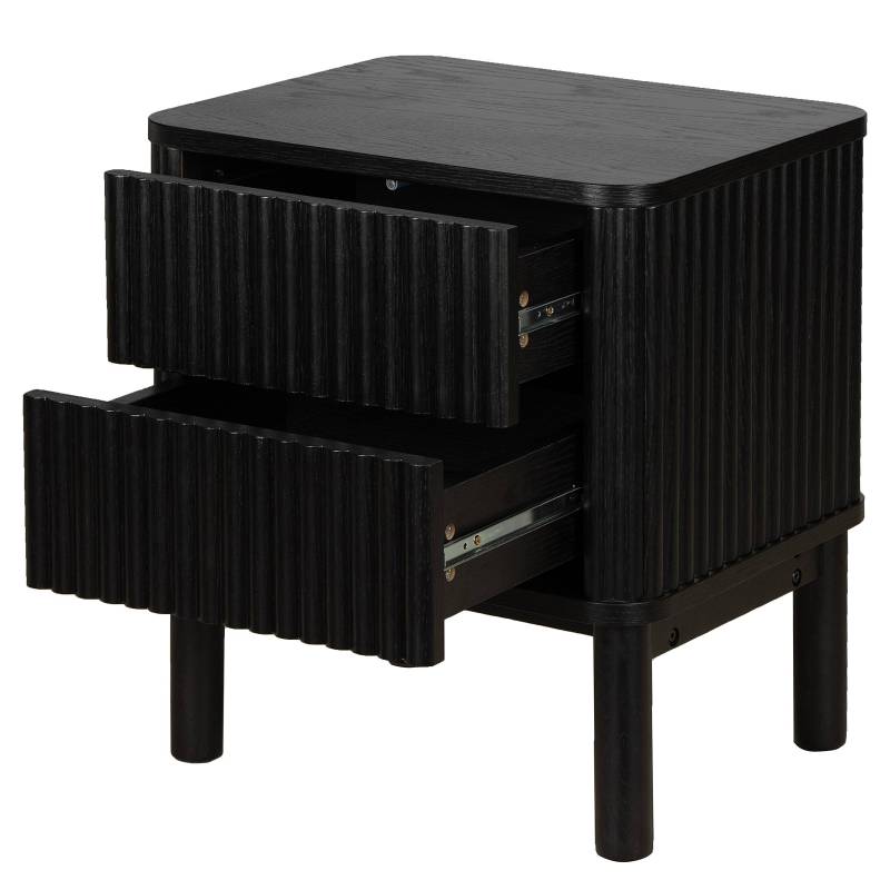 home24 Furnierte Nachtkommode Strai 48 x 55 x 40cm Schwarz/Eiche Schwarz von home24