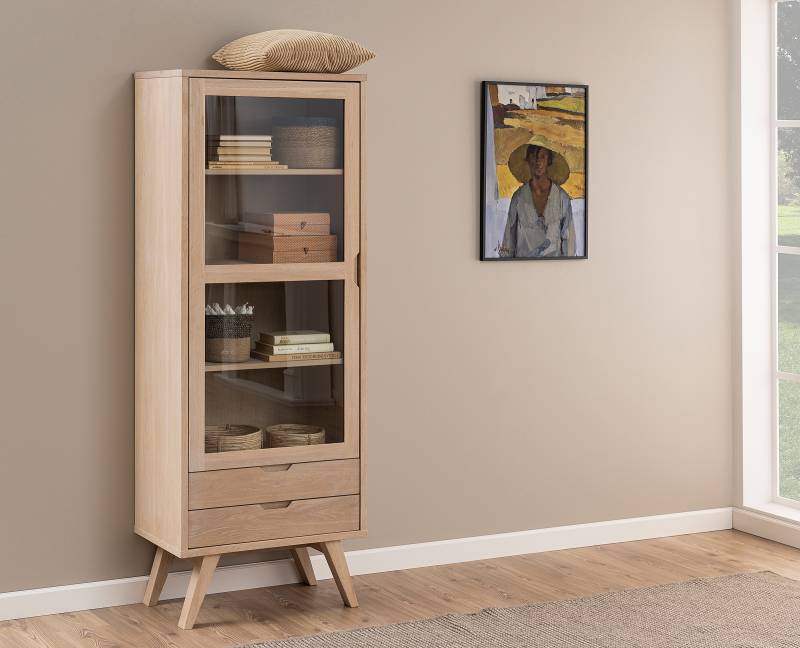 home24 Furnierte Standvitrine 72 x 190 x 42cm Braun/Beige von home24