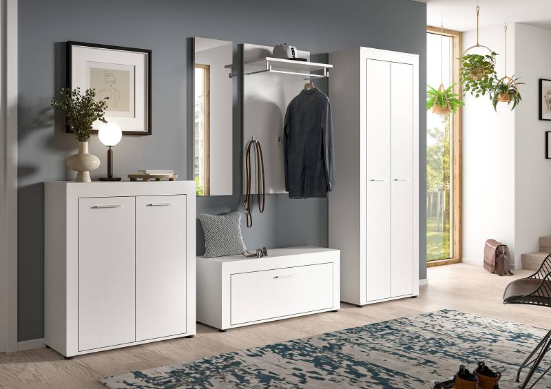 home24 Garderobenschrank 64 x 191 x 35cm Weiß/Weiß von home24