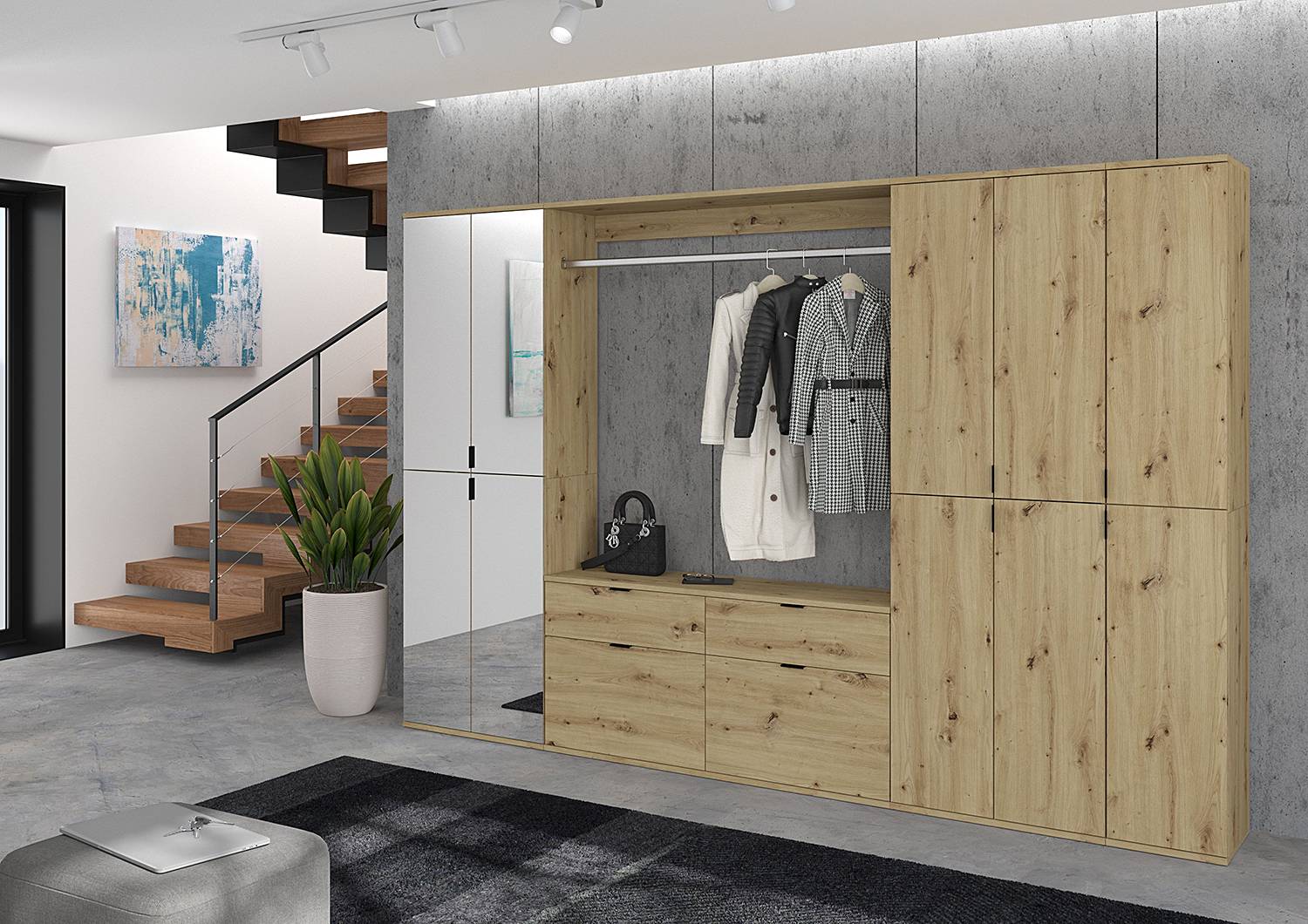 home24 Garderobenset 5-teilig Kombi C 273cm Braun/Eiche Artisan Dekor von home24