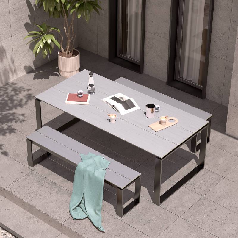 home24 Gartenbank Eila Gestell: Aluminium, pulverbeschichtet Sitzfläche: Kunststoff in Holzoptik Grau 160 x 44 x 36cm von home24