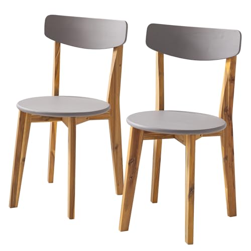 home24 Gartenstuhl, 2-er-Set aus massivem Akazienholz, beschichtet in Grau-Braun, für Balkon & Terrasse, Esszimmerstuhl, wetterfest & pflegeleicht, Belastbarkeit bis 110kg von home24