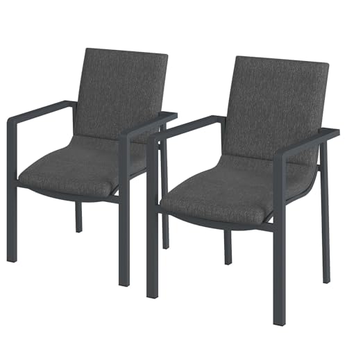 home24 Gartenstuhl 2er-Set, Aluminium-Gestell mit Polyesterbezug in Grau, stapelbar, wetterfest & pflegeleicht, Belastbarkeit bis 120kg von home24